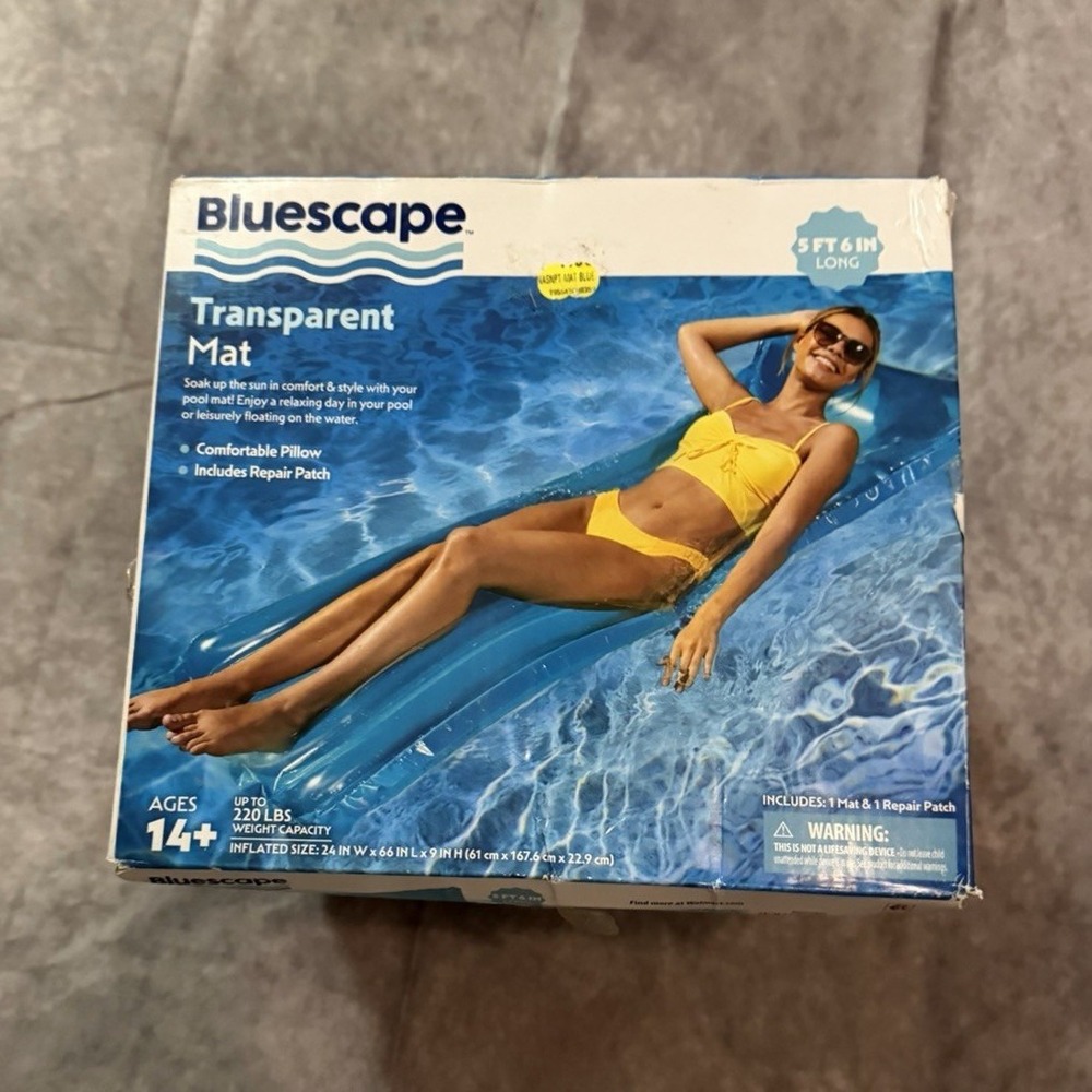 Bluescape Transparent Mat Inflatable Pool Float Lounger, 5 ft 6 in Long